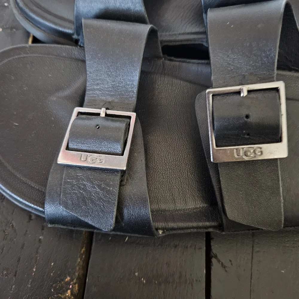 UGG Men's 11 Black Sandals with Silver Buckles Slides Wainscott